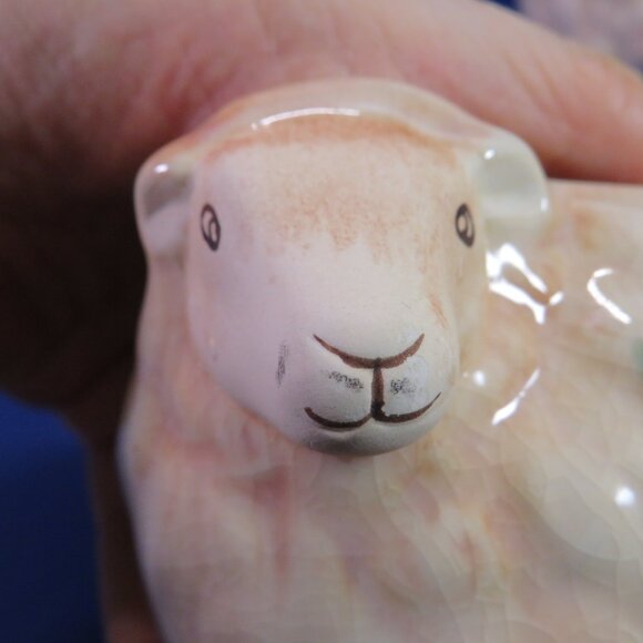 Tan Sheep Lamb (2) Tea Light Holders w Tree design on side Has Crazing Ceramic - Picture 7 of 15